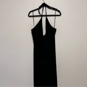 Old Navy Womens A Line Dress Black Ribbed Midi Halter Sleeveless Knit 2X Summer